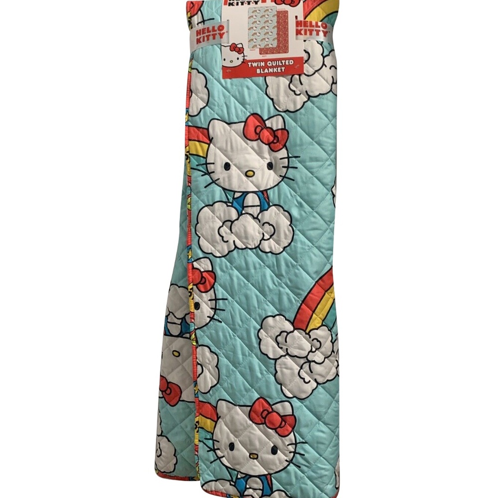 Hello Kitty Quilted Reversible Throw Blanket - Rainbow Ride Kitty, 60"x90"